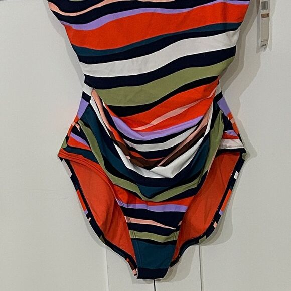 Anne Cole Ring Strap Multicolor Striped One Piece Swimsuit - Sz 12 NWT - Picture 4 of 11